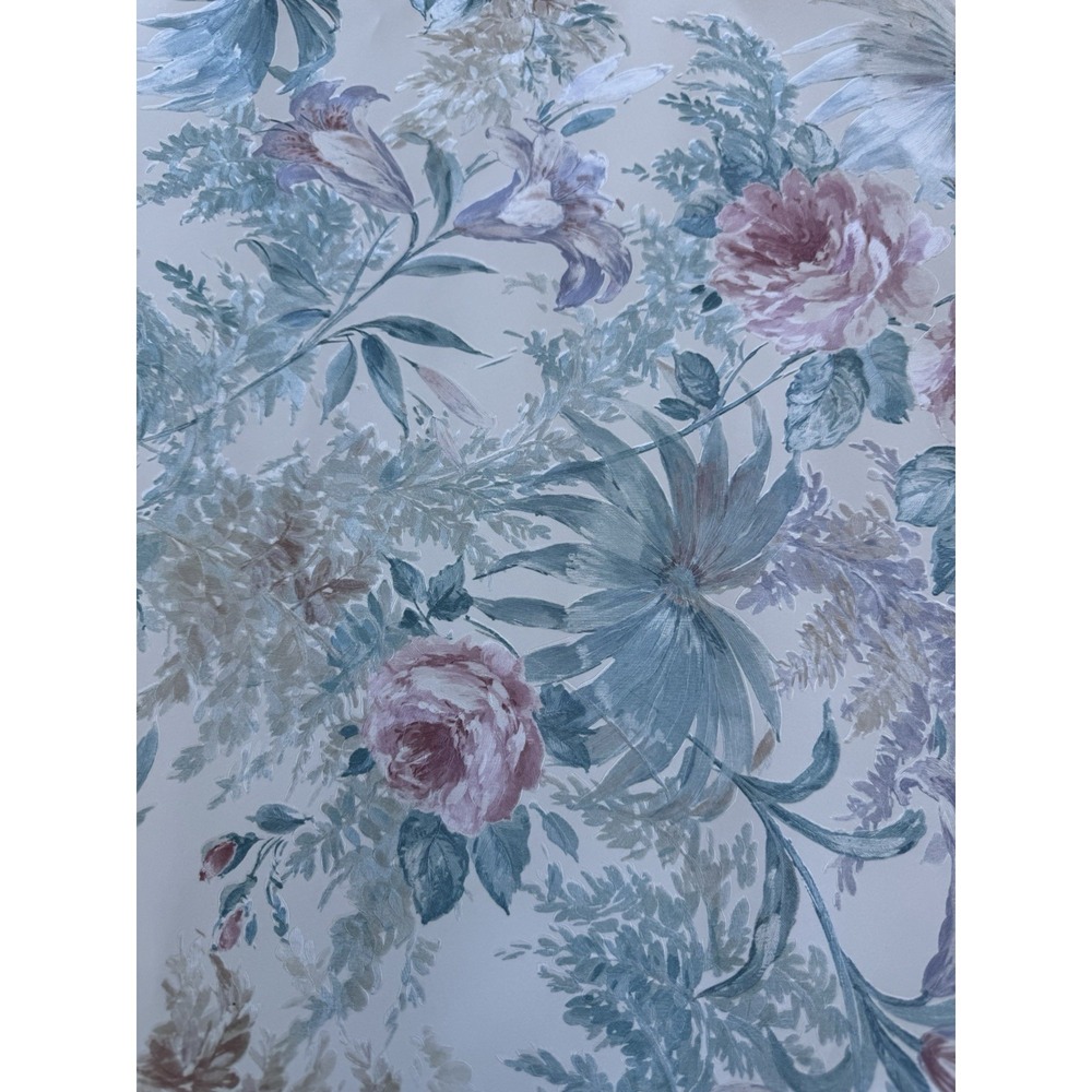 Vintage Roll Of Light Green Pink Textured Floral Wallpaper Cottagecore Granny